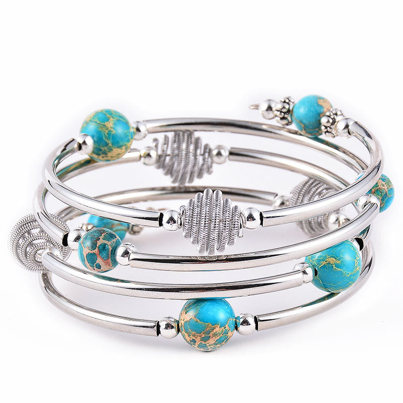 Bracelet en pierre turquoise multicolore, design unique