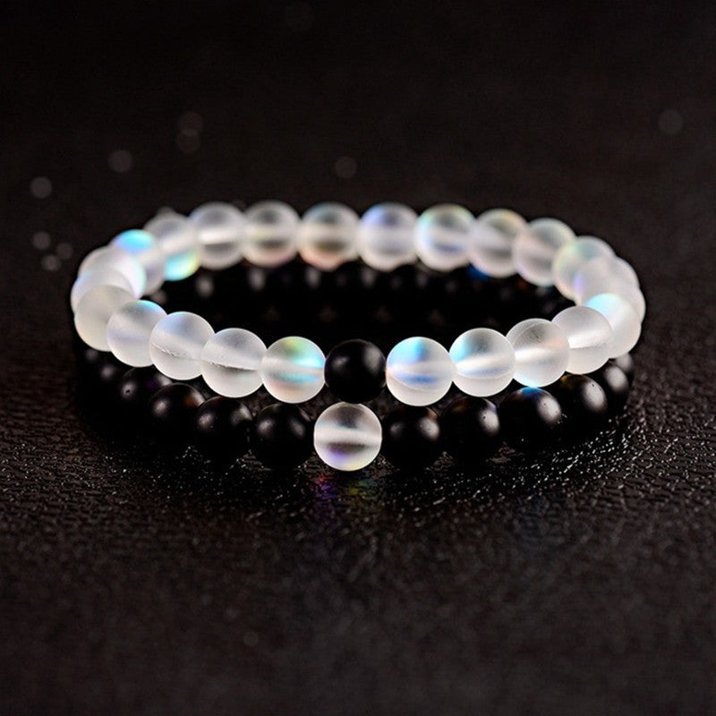 Bracelet en agate blanche et noire, perles 8 mm