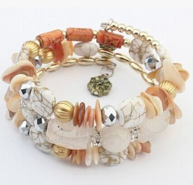 Bracelet bohémien beige en pierre d'agate tissé à la main