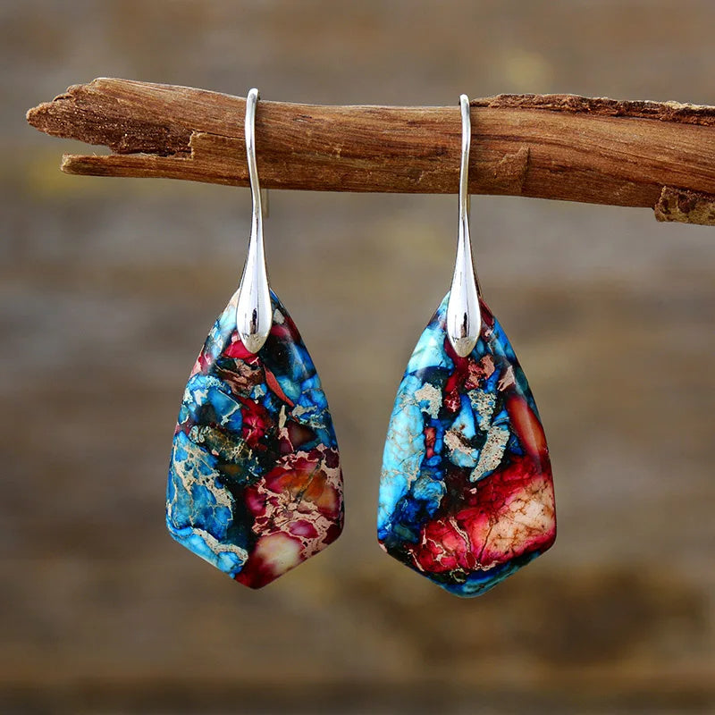 Boucles d'oreilles en pierre naturelle multicolore