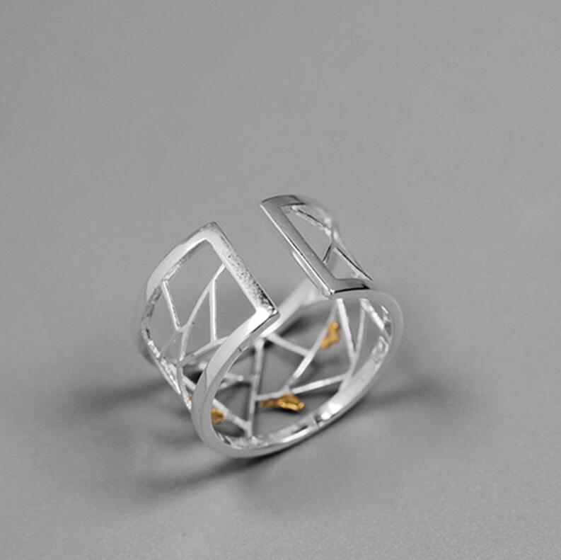 Bague en argent sterling 925, style vintage avec détails dorés