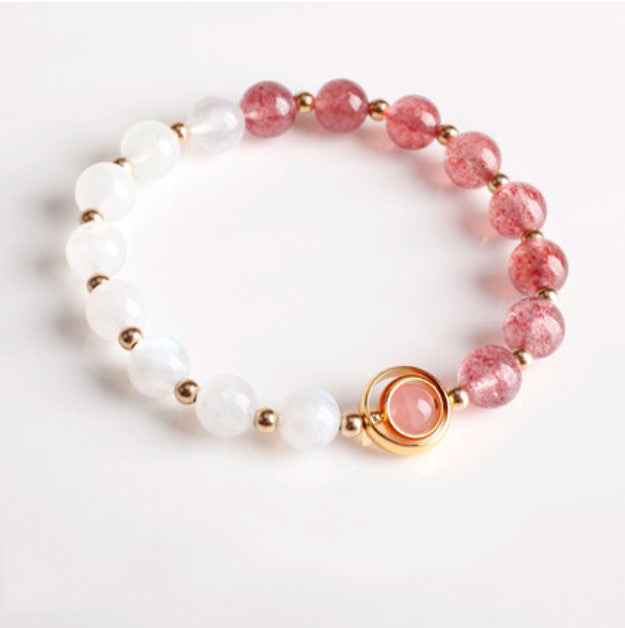 Bracelet cristaux de fraise et perles blanches