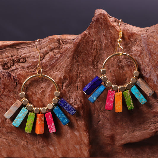 Boucles d'oreilles en pierre d'Empereur naturelle - Énergies des 7 couleurs et style bohème national
