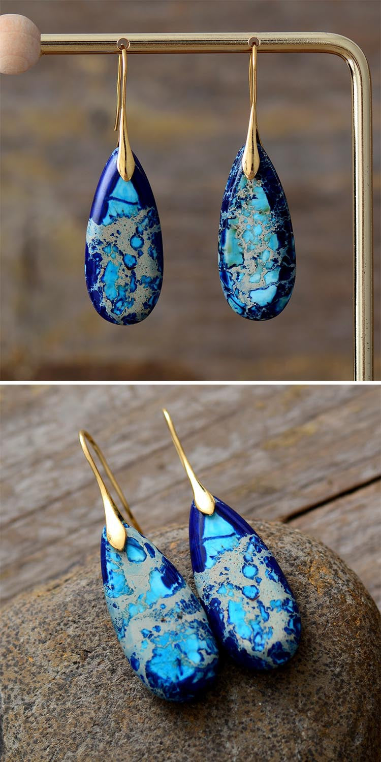 Boucles d'oreilles pendantes bleues en pierre naturelle