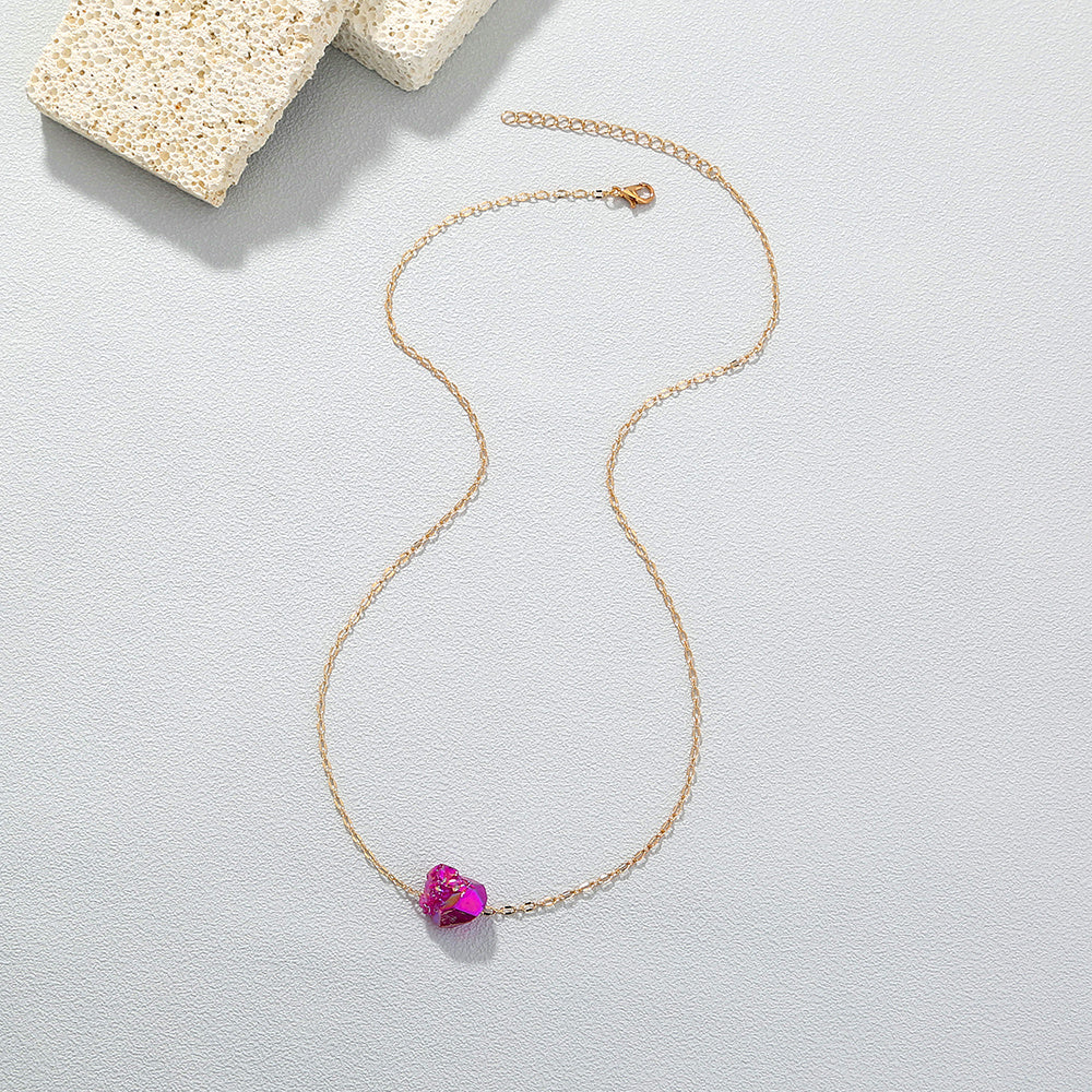 Collier avec Pendentif en Pierre Naturelle Violette – Élégance Électroplaquée pour Femmes (45-55 cm)