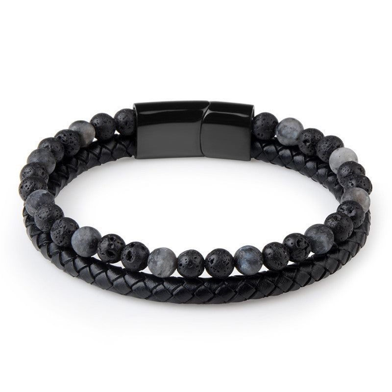 Bracelet Marnau en cuir avec pierres grises et noires.