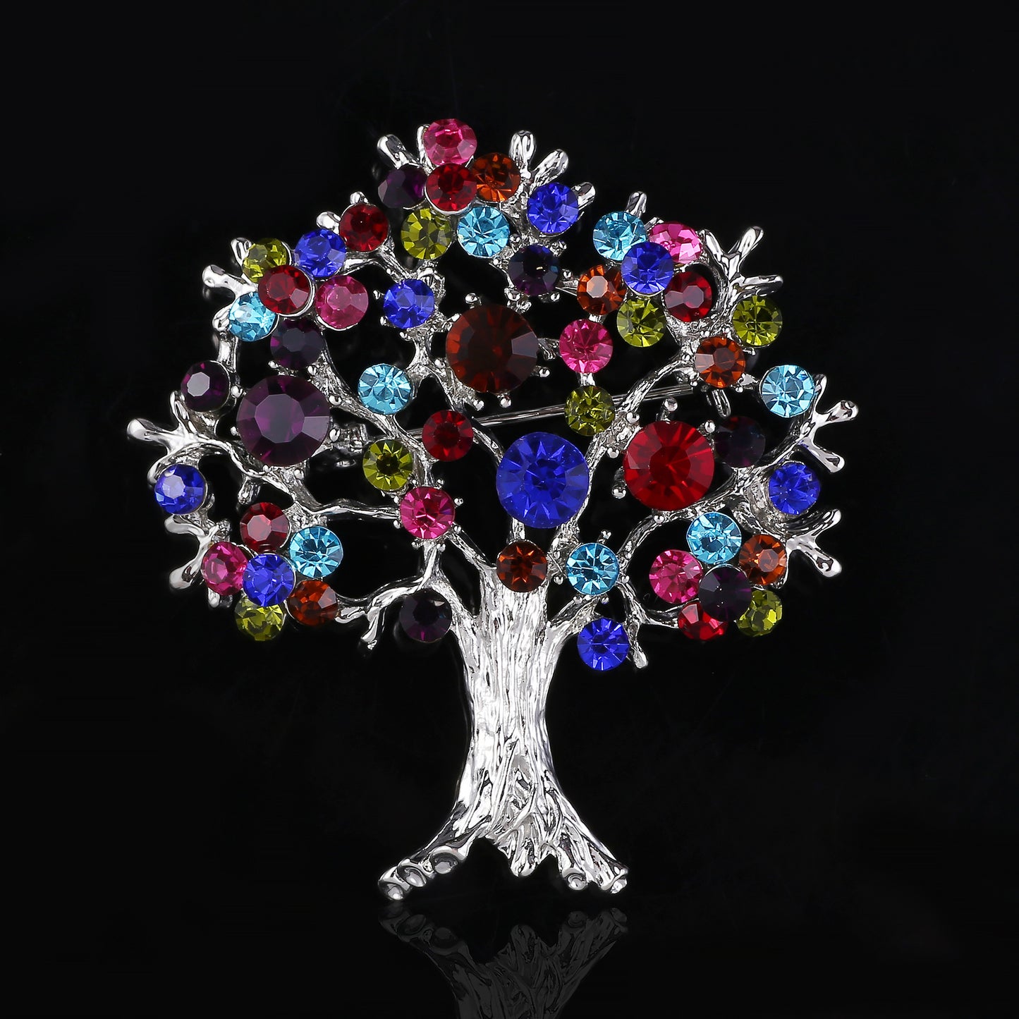 Broche Arbre de Vie Gypsophile argentée sur fond noir