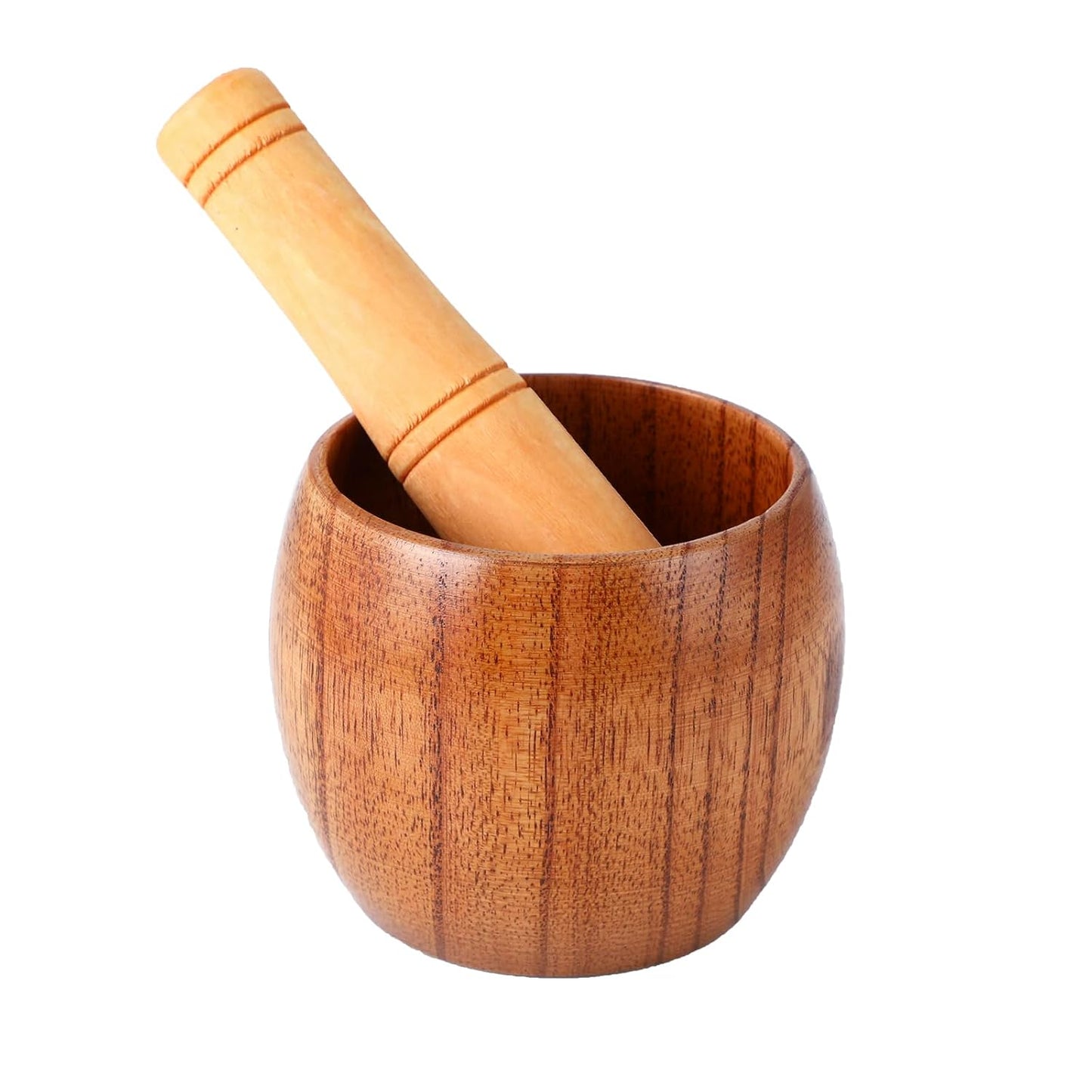 Mortier et pilon en bois d'acacia de 10,5 cm, idéal pour broyer épices, herbes et ail, avec un design ergonomique.