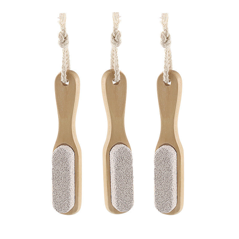 Trois brosses à pierre ponce avec manche en bois de Hemu, exfoliants naturels pour pieds, idéales pour éliminer les callosités.