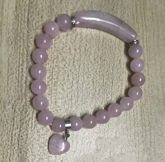Bracelet en quartz rose naturel avec pendentif cœur