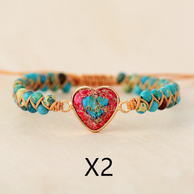 Bracelet en Pierre Empereur bleu avec cœur central