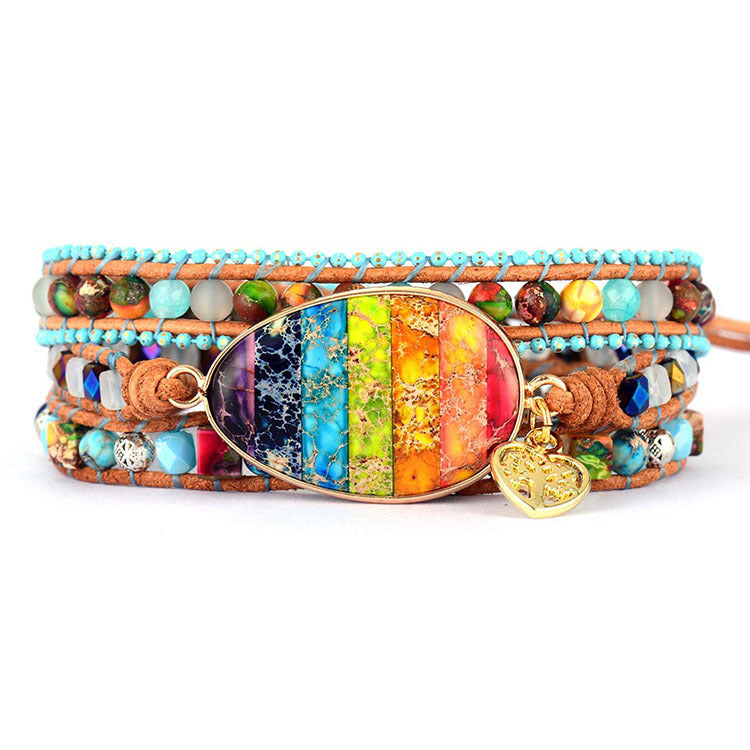 Bracelet coloré en Pierre de l'Empereur avec détails dorés