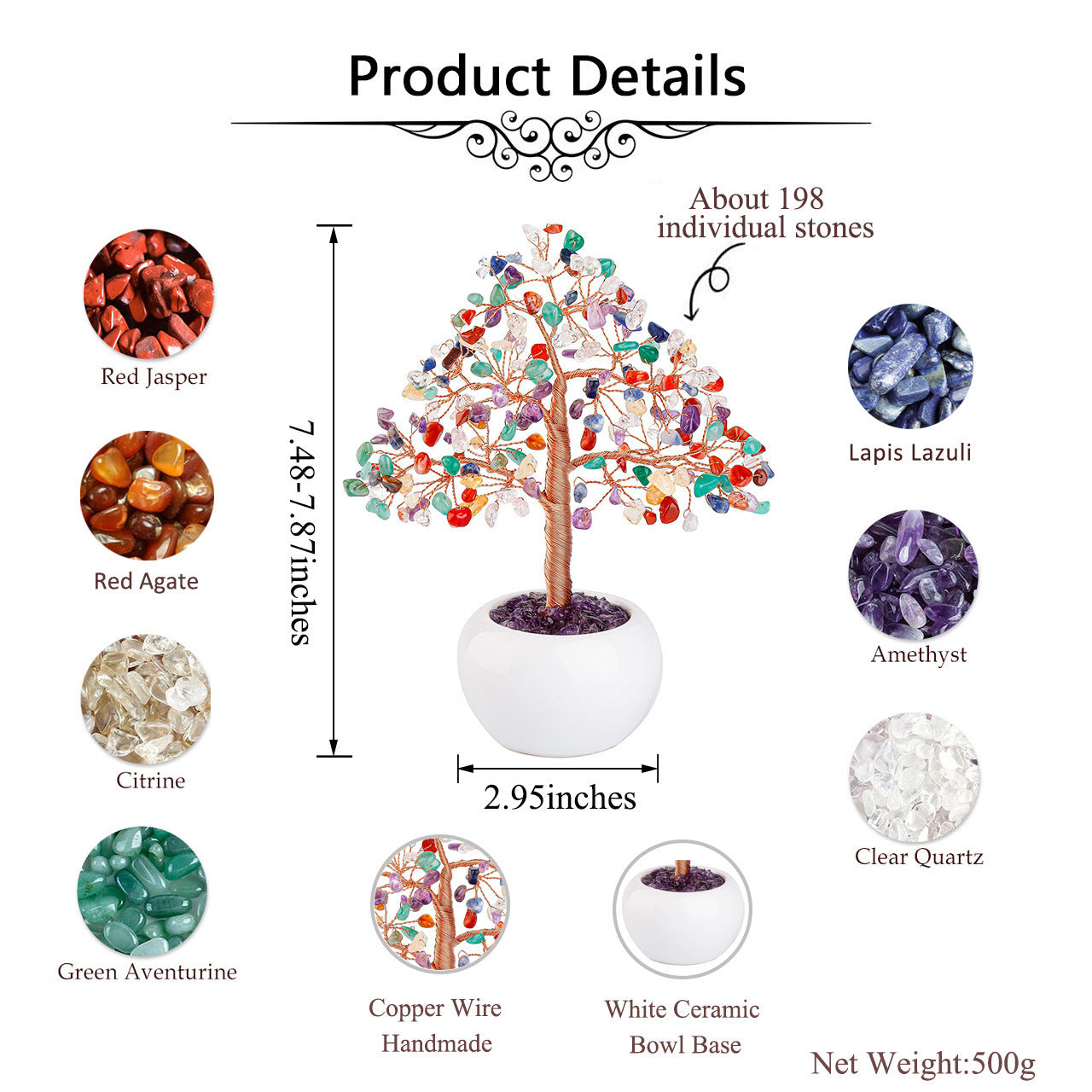 Arbre Décoratif en Pierres Naturelles – Petit Arbre sur Socle en Céramique Blanche