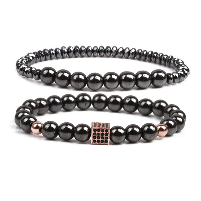 Duo de bracelets magnétiques en pierres noires et cuivre