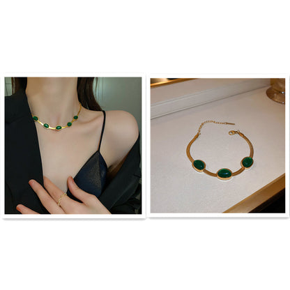 Ensemble Bijoux avec Pierre Verte : Collier, Bracelet et Boucles d’Oreilles – Élégance Bohème pour Femme