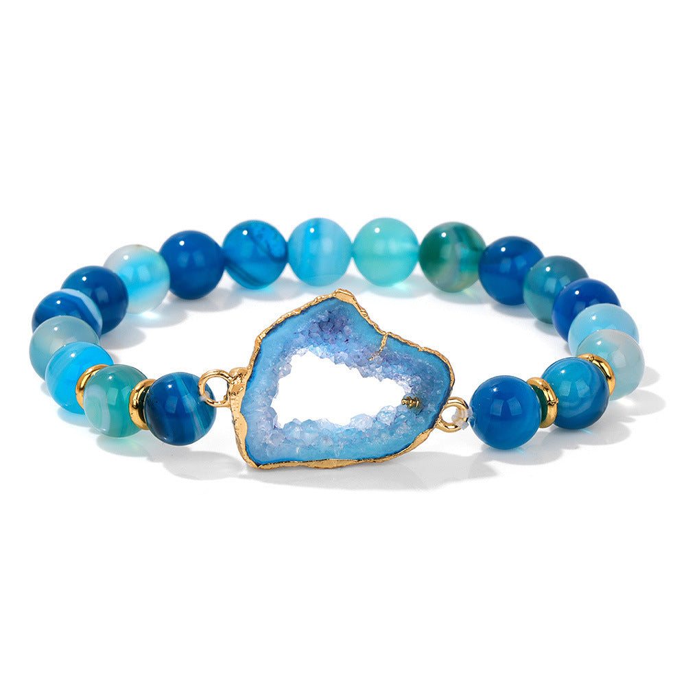 Bracelet en perles d'agate bleues avec pierre centrale