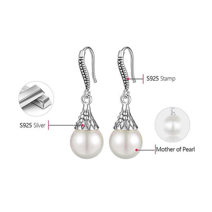 Boucles d’Oreilles Goutte d’Eau Rétro en Perles de Coquillage et Argent S925