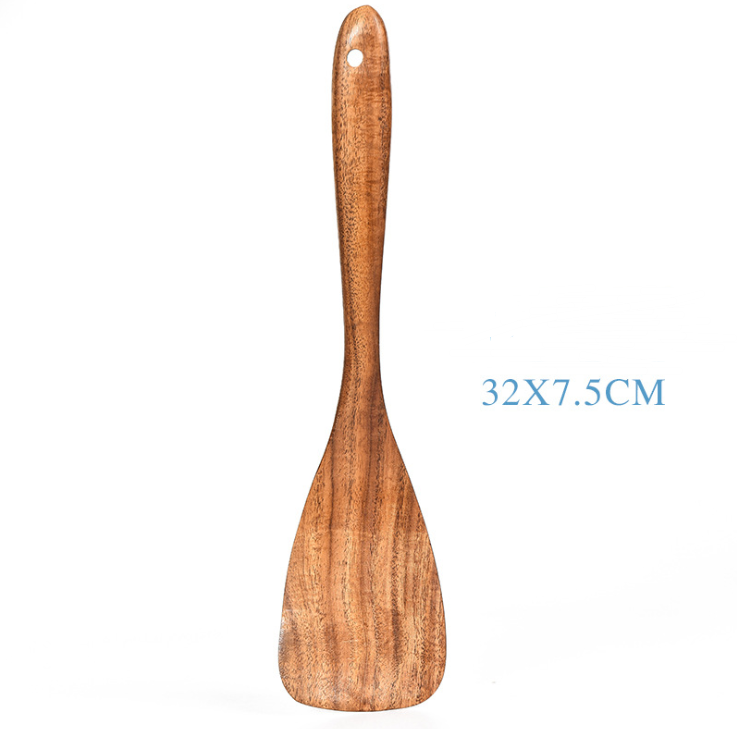 Juego de utensilios de cocina de madera de teca natural: cuchara, cucharón, espátula y más