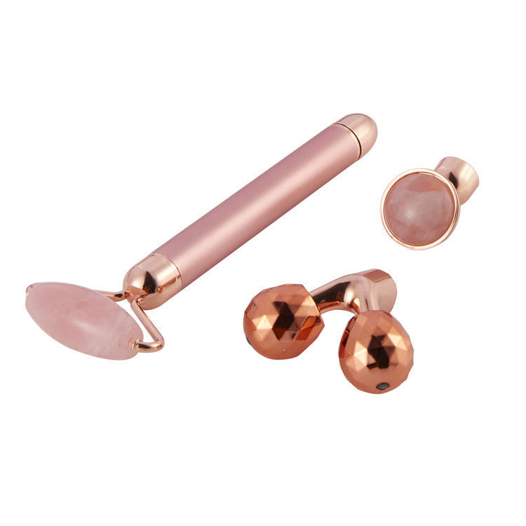 3 en 1 Rouleau de Jade Vibrant Rose Quartz - Tête Remplaçable pour Massage Lifting et Minceur du Visage