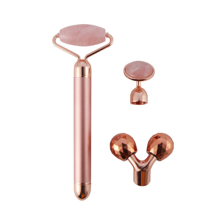 3 en 1 Rouleau de Jade Vibrant Rose Quartz - Tête Remplaçable pour Massage Lifting et Minceur du Visage