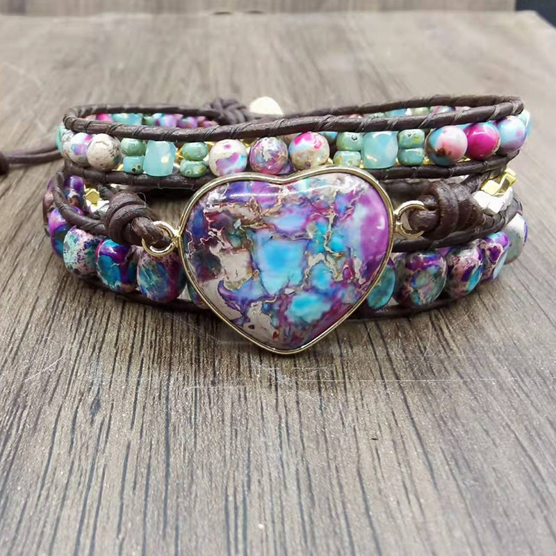 Bracelet en Pierre Empereur avec cœur, style bohème chic