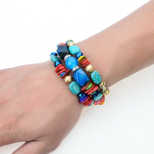 Multi-layer Wrapped Bracelet in Colorful Natural Turquoise Stone: Elegance and Harmonious Energy