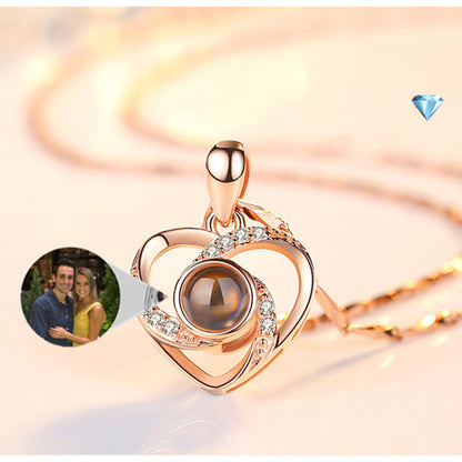 Collier Photo Projection Romantique en S925 Argent - Pendentif Cœur Saint-Valentin