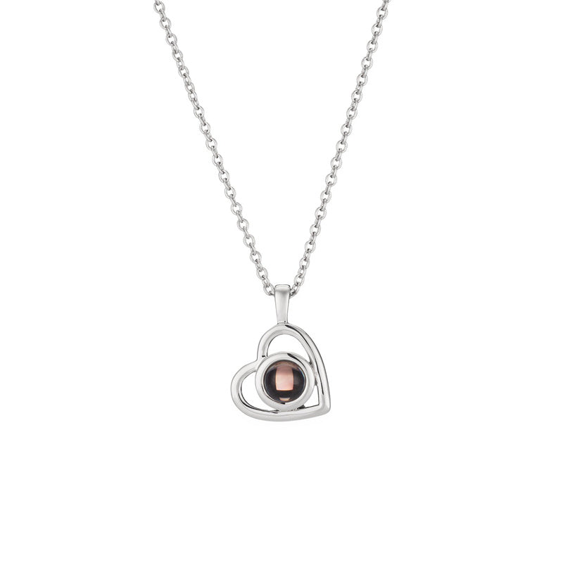 Collier en Argent 925 avec Projection Photo - Cœur Romantique Personnalisé