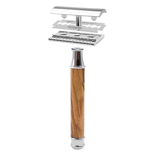 Store your razor with elegance and durability in our Olive Wood Razor Holder with Copper Handle.