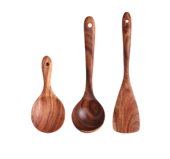 Löffel- und Schaumlöffel-Set aus natürlichem Teakholz (1–7 Teile): Elegante Küchenutensilien