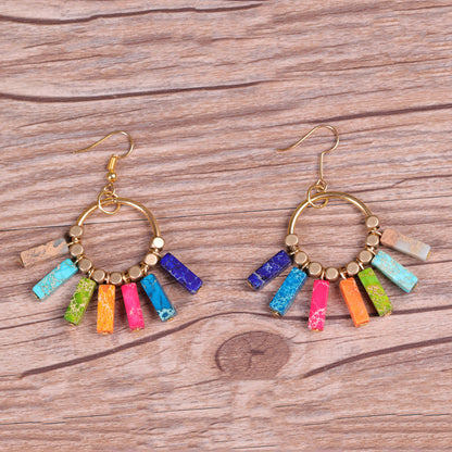 Earrings in natural Emperor stone - Energies of the 7 colors and national bohemian style