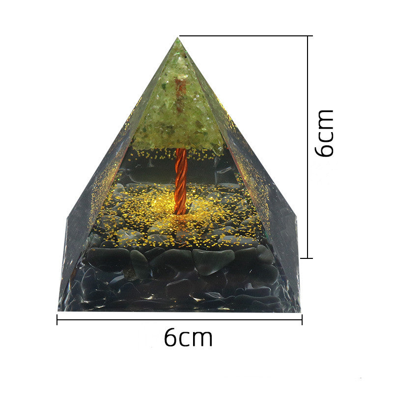 ¡Descubre el adorno Pirámide del Árbol de la Vida en grava de cristal de ágata envuelta en resina! ✨