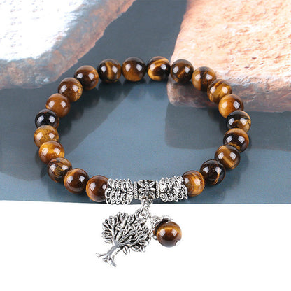 Bracelet en Pierre Naturelle Œil de Tigre – Design Arbre de Vie, Simple et Élégant