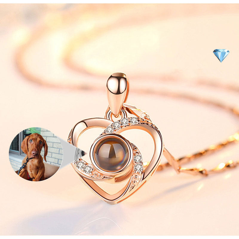 Collier Photo Projection Romantique en S925 Argent - Pendentif Cœur Saint-Valentin