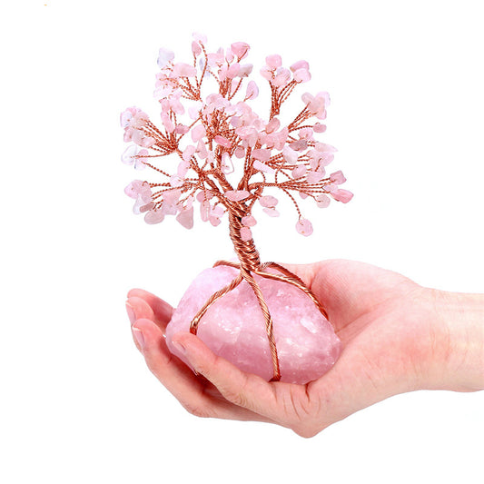 Glücksbaum aus natürlichem Rosenquarz – Wohlstand und Harmonie