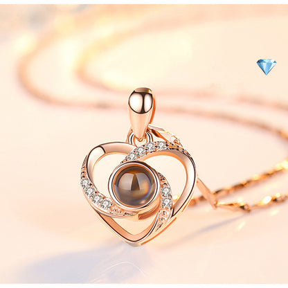 Collier Photo Projection Romantique en S925 Argent - Pendentif Cœur Saint-Valentin