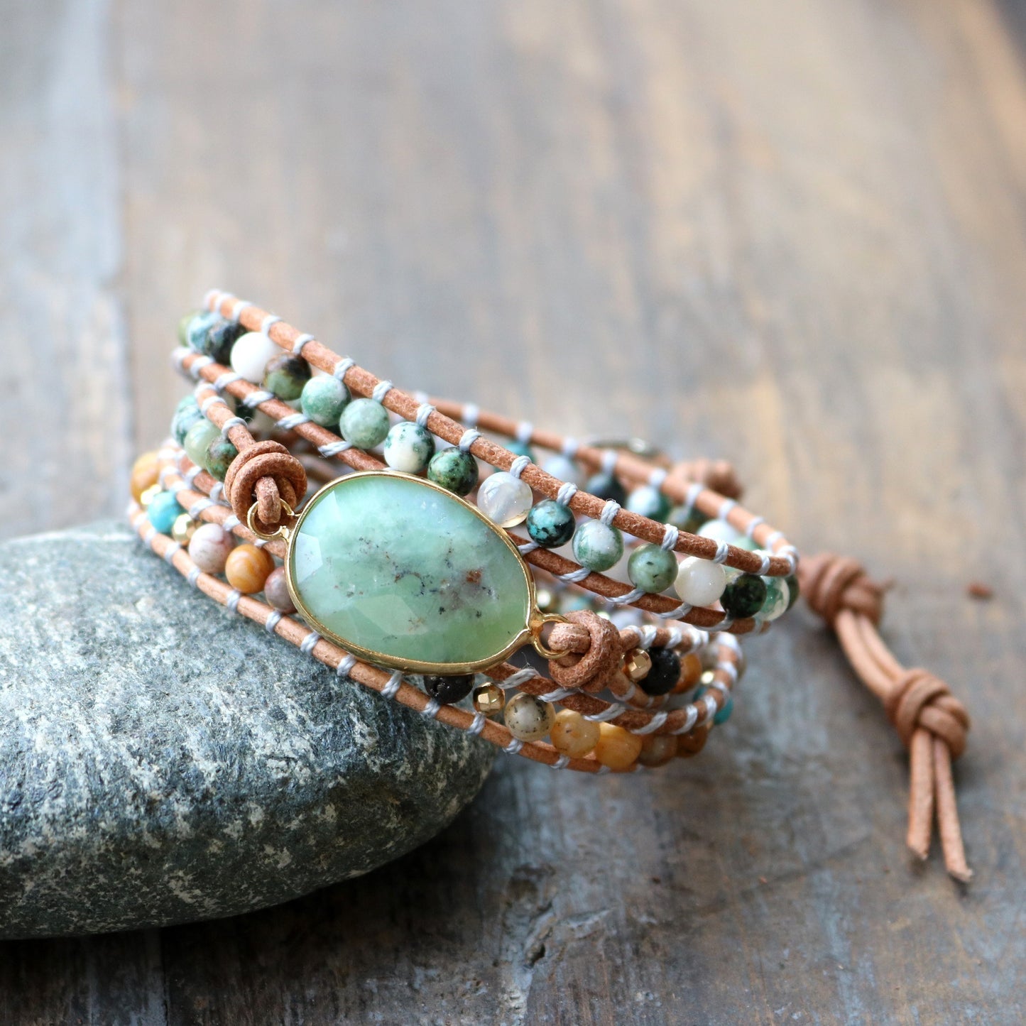 Bracelet en Jade - Pierre Naturelle Géométrique pour Femmes