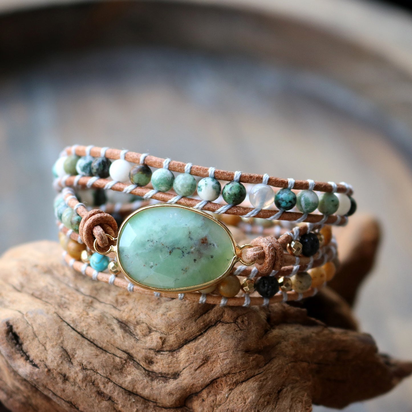 Bracelet en Jade - Pierre Naturelle Géométrique pour Femmes