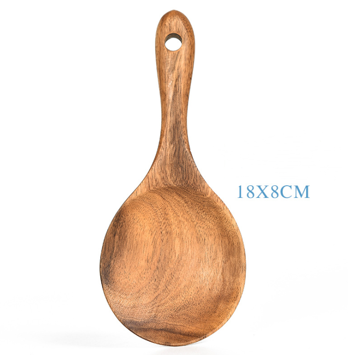 Juego de utensilios de cocina de madera de teca natural: cuchara, cucharón, espátula y más