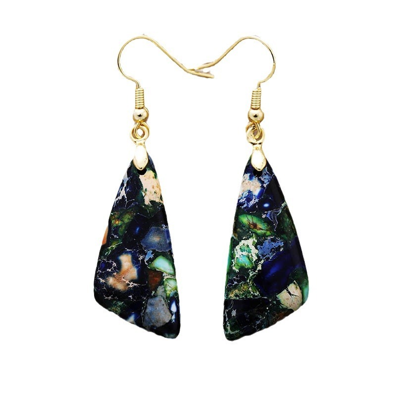 Women's Natural Stone Emperor Stone Triangle Earrings – Blue Green, Shoushan, and Hand-Held Fireworks Colors