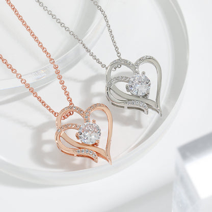 Collier Double Amour en Zircon avec Strass – Bijou Cœur pour Saint-Valentin