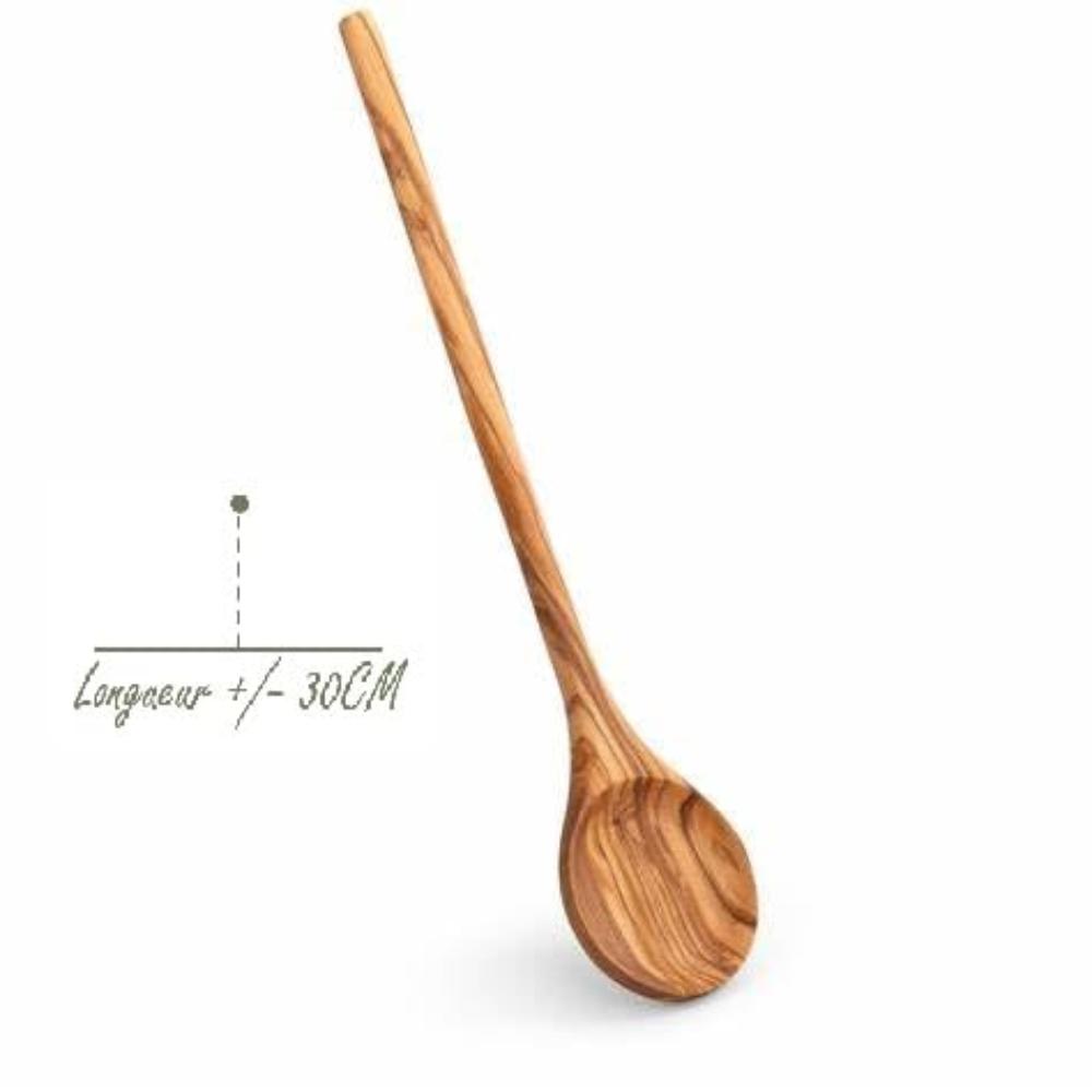 Zerazi | Grande Cuillère Ronde De Cuisine | Bois d’Olivier | 30cm | Écologique | Entièrement Fabriqué À La Main | Durable | Hygiénique