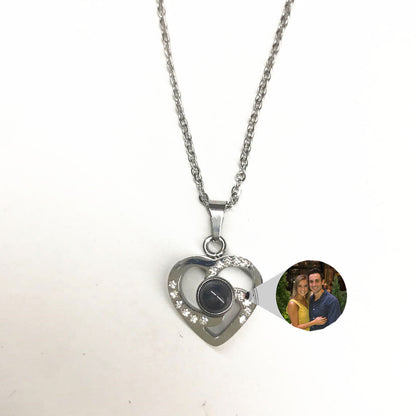 Collier Photo Projection Romantique en S925 Argent - Pendentif Cœur Saint-Valentin