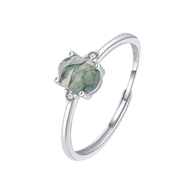 Bague en argent S925 avec agate verte, vue de côté