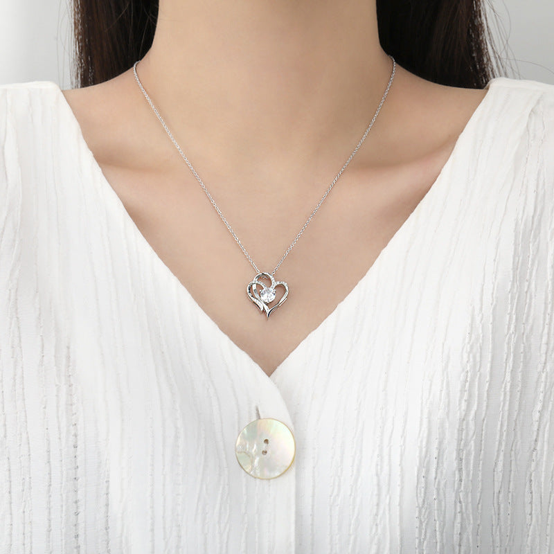 Collier Double Amour en Zircon avec Strass – Bijou Cœur pour Saint-Valentin