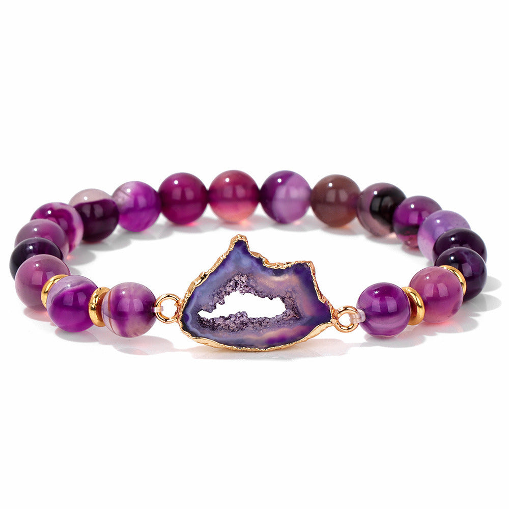 Bracelet en perles d'agate violettes avec pierre centrale