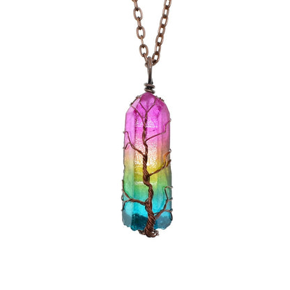 Collier ou Pendentif Arbre de Vie en Pilier de Cristal Naturel (53g)