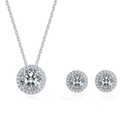 S925 Sterling Zilveren Moissanite Sieradenset - Ketting en Oorbellen van Zilver met Edelstenen