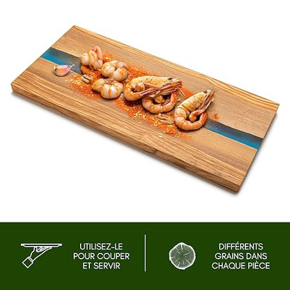 Erreke Planche à Découper en Bois d'Olivier avec Résine Époxy – 38x18cm, Fait Main, Idéale pour Viande, Fromage, Pain, Barbecue