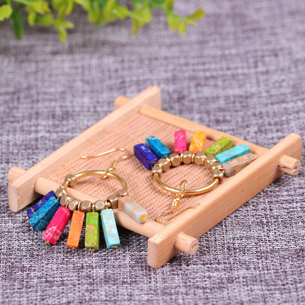 Earrings in natural Emperor stone - Energies of the 7 colors and national bohemian style